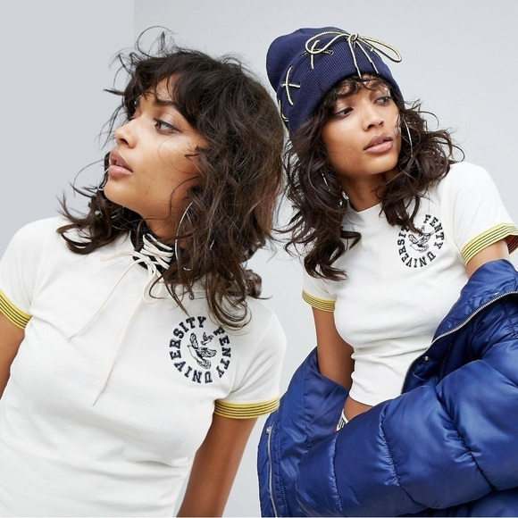 Rihanna Tops - Puma X Fenty University Cropped Vintage Tee in Cream Large Rhianna Baby Tee